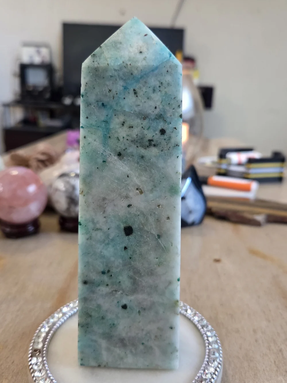 Natural Chrysocolla Blue Green Crystal Point Obelisk Tower #7 New